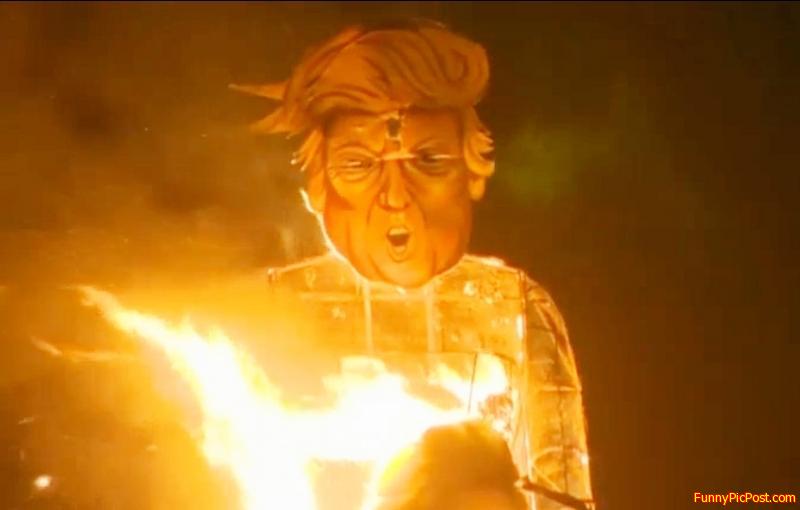 U.K. show their scorn for U.S. Republican presidential candidate Donald Trump by burning his effigy on Bonfire